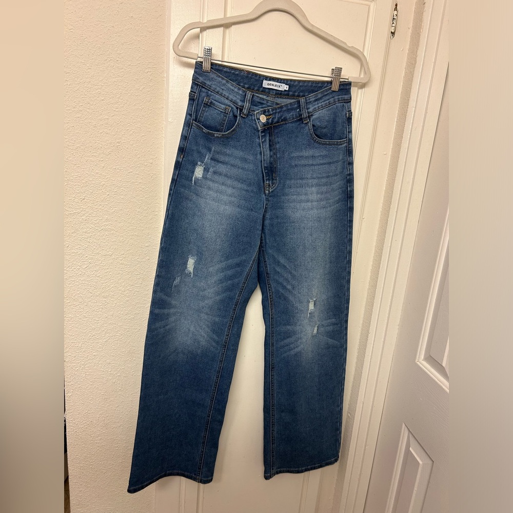 Genleck wide leg sideways zipper jeans